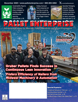 Pallet Enterprise December 2025 cover featuring the Gruber Pallets team